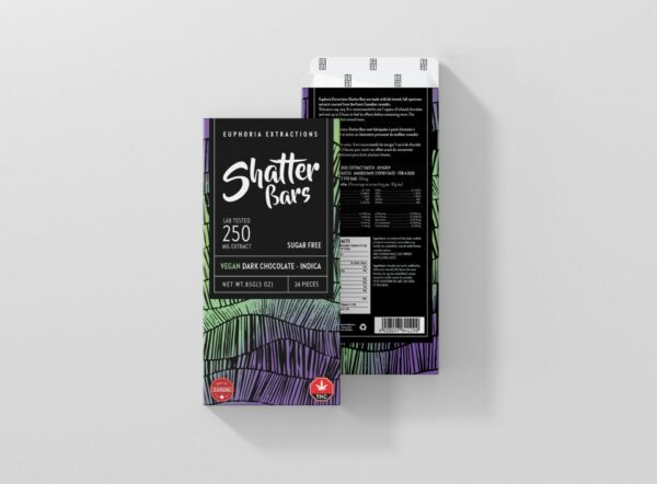 Euphoria Extractions – Shatter Bars – Vegan Dark Chocolate (Sugar Free) – Indica – 250mg THC | Bloom Supply Canada