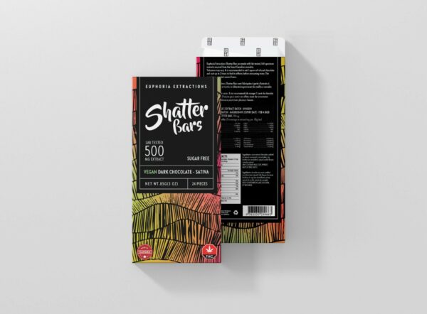 Euphoria Extractions – Shatter Bars – Vegan Dark Chocolate (Sugar Free) – Sativa – 500mg THC | Bloom Supply Canada