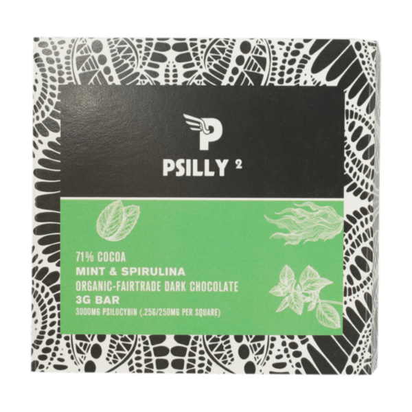 Psilly – Dark Chocolate Bar – Mint & Spirulina | Bloom Supply Canada