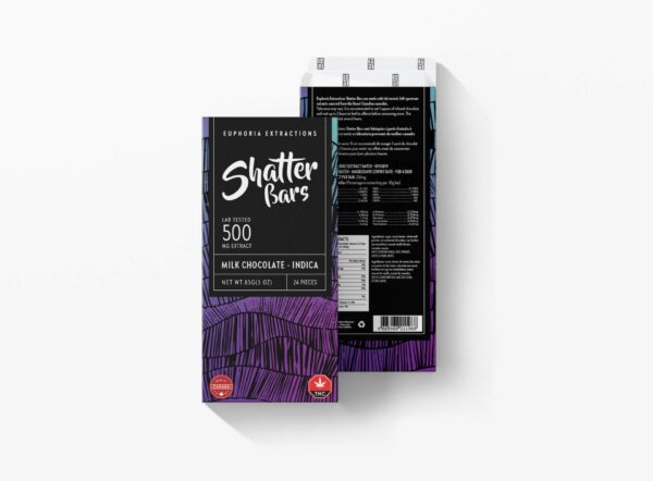 Euphoria Extractions – 500mg Shatter Bars – Milk Chocolate (Indica) | Bloom Supply Canada